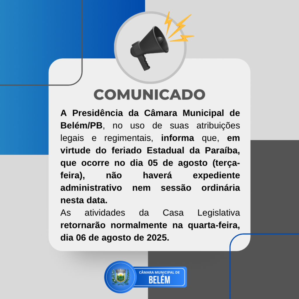 Comunicado, feriado Estadual da Paraíba